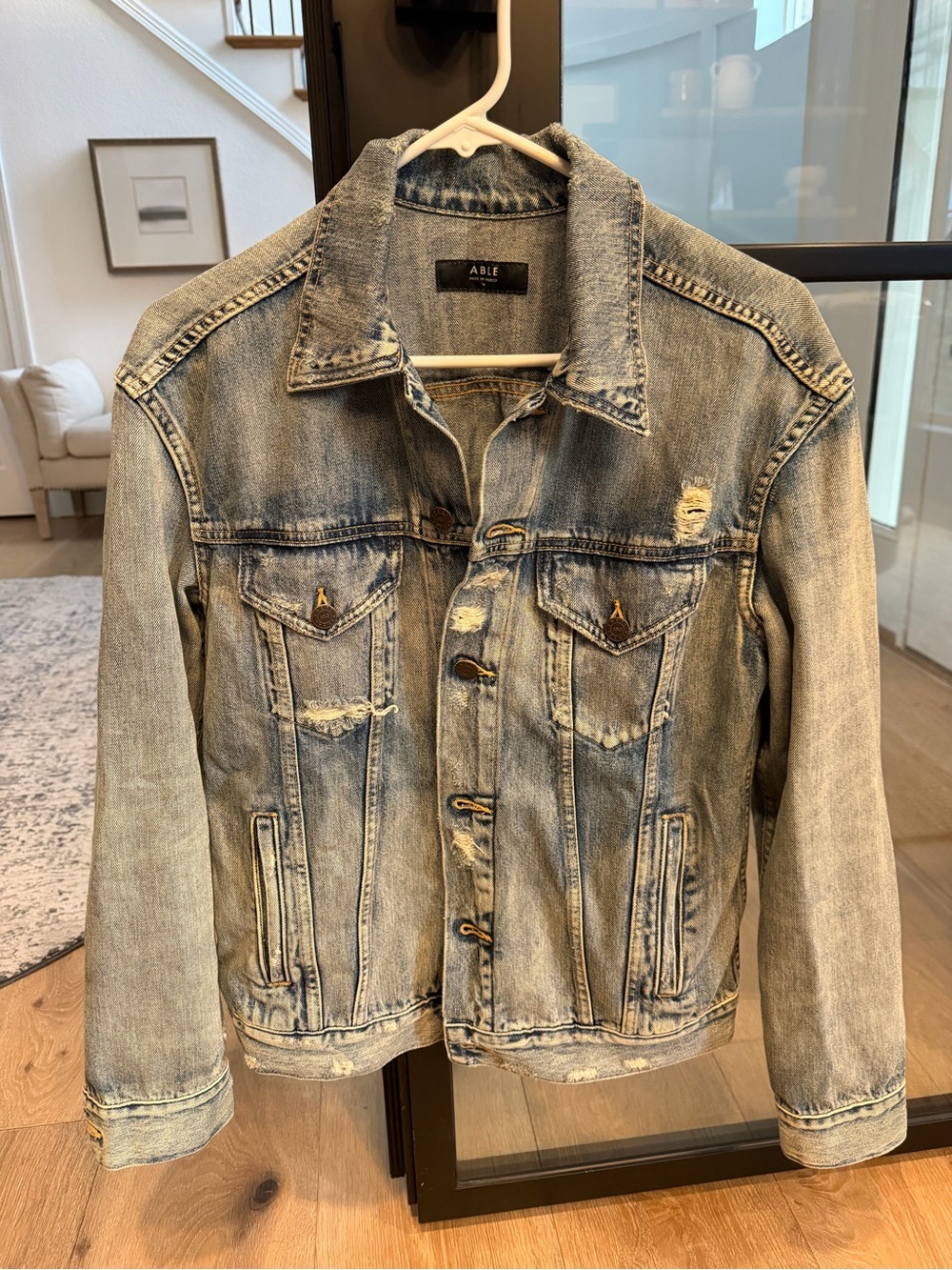 Able “The Merly” Light Blue Distressed Denim Jacket - Size Medium